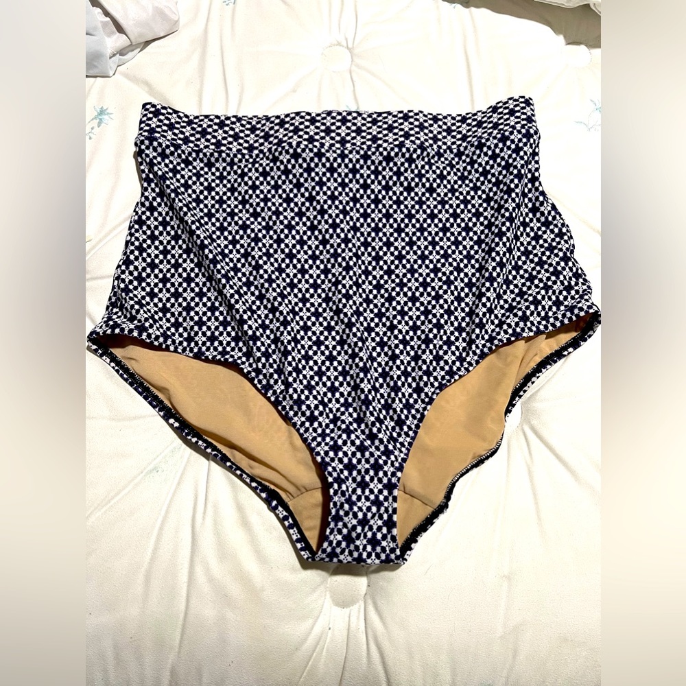 Lane Bryant Cacique swim bottoms blue white 22 3x high waist NWOT